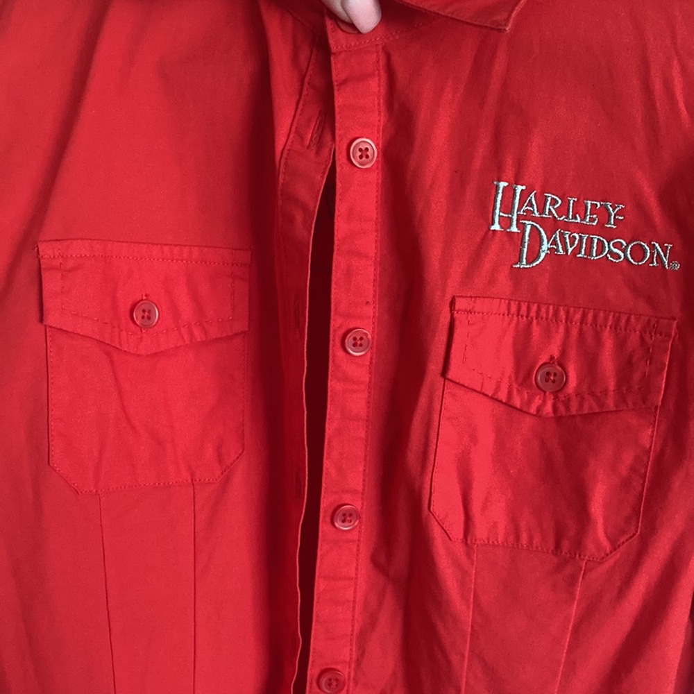 Vintage Harley Davidson M red-coral long sleeve double cuff, button dress shirt. - Picture 3 of 9